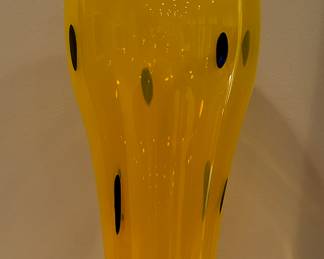 Art Glass Vase, Signed (yellow with black polka dots)