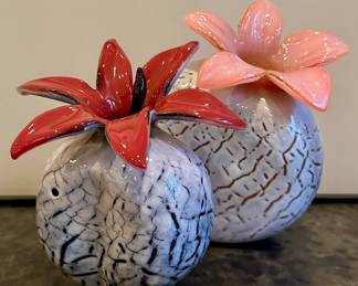 (2) Art Glass Flowers, Signed (Mad River Glen, VT) 