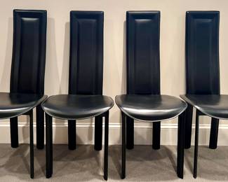 (4) Vintage Elena B. Black Leather Dining Chairs by Quia