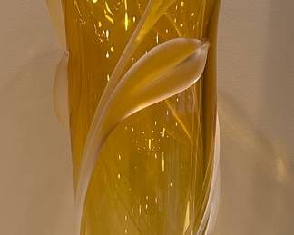 Signed Art Glass Vase (yellow with flowers)