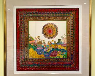 This artwork "Magical City" 1979 is an original color serigraph by Spanish artist Juan Romero Fernandez, 1932-1996. It is hand signed, dated and numbered 68/300 in pencil by the artist. 