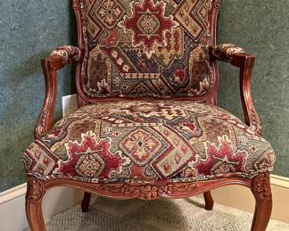 Carved Armchair with Tapestry Fabric