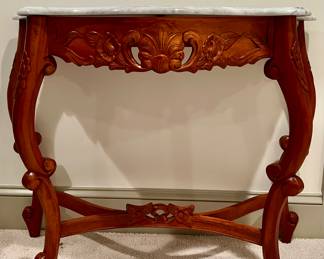 Carved Console Table with Marble Top