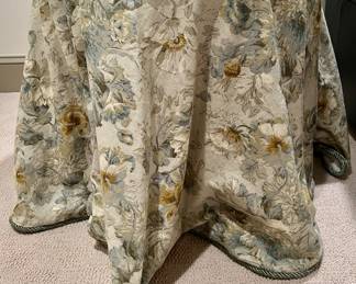 (2) Free Form Side Tables with Custom Tablecloths (cream, sage green, flowers)