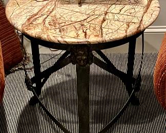 Marble Top Side Table with Lion Accents & Paw Feet