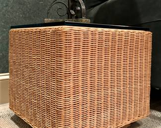 Wicker Side Table with Glass Top