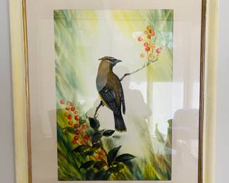 Original  Signed Watercolor 
"Waxing with Orange Berries"
by Vai King Poon 