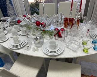 Mid Century Marble Top Table &
    (4) Faux Alligator Skin Chairs