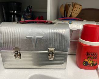 Vintage Aluminum Lunchboxes  & Collection of Vintage Thermoses 