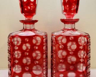 Antique Cranberry & Clear Decanters