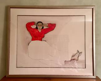 "Hester in Red" Oil Pastel Drawing, Signed R.C. Gorman - 38" x 29"