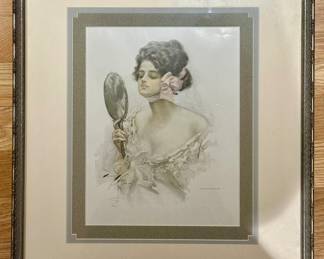 Framed Victorian Lady with Mirror Print