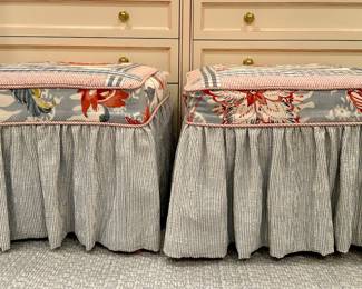 (2) Upholstered Ottomans with Brushchwig & Fils Fabric