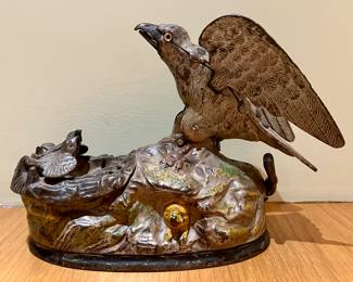 Antique Original Cast Iron Eagle & Eaglets Mechanical Bank
