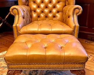Leather Chesterfield Armchair & Ottoman