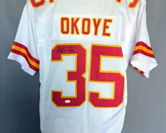 Christian Okoye #35 Kansas City Chiefs Autographed Jersey With JSA COA Card And Sticker