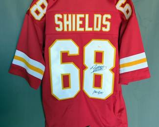 Will Shields #68 (HOF) Kansas City Chiefs Autographed Jersey With JSA COA Card And Sticker