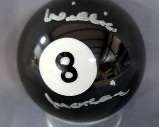 Willie Mosconi Autographed #8 Pool Ball With PSA COA Card And Sticker
