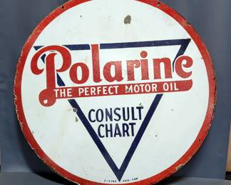 Vintage Polarine Double Sided Metal Sign, 30" Diameter