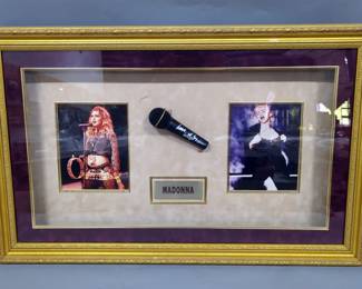 Microphone Purportedly Autographed By Madonna, Framed Under Glass, 37" W x 23.5" H