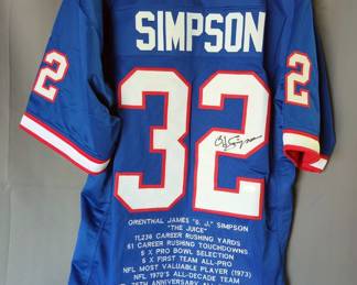 O. J. Simpson #32 (HOF) Buffalo BIlls Autographed Jersey With Player Stats And JSA COA Card And Sticker