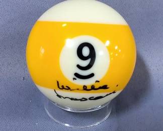 Willie Mosconi Autographed #9 Pool Ball With PSA COA Card And Sticker