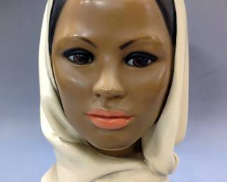 Marwal Chalkwear Head Bust Of Woman In Scarf, 10" H
