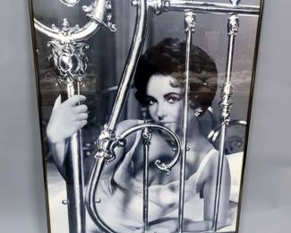 Elizabeth Taylor Poster Framed Under Glass, 24" W x 26.5" H, And Flowers Framed Under Glass, 7.75" W x 10.75" H