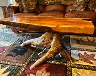 Hand live edge made coffee table with turquoise inlay