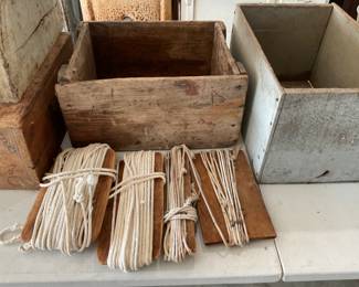 OLD WOOD BOXES, CLOTHES LINES