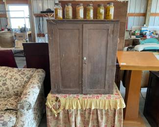 VERY OLD WALNUT TWO DOOR WALL CABINET.    