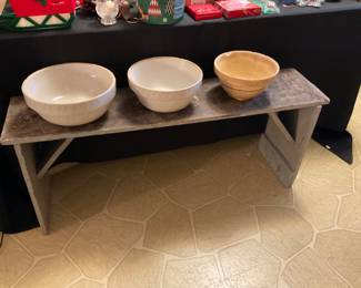 OLD BENCH AND CROCK BOWLS