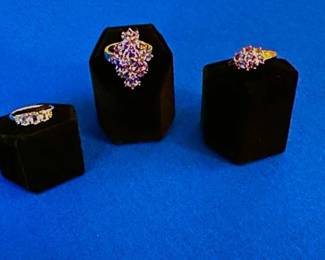 18k emerald/diamond ring, size 5, 14k antique amethyst ring, size 6, and 18k Diamond/sapphire antique ring, size 6.5