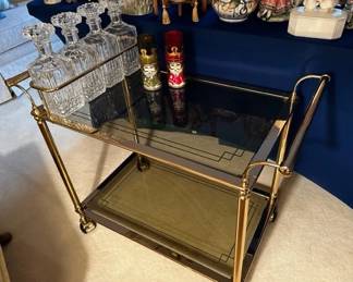 Vintage bar cart with decanters