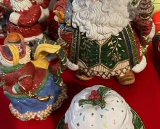 Fitz and Floyd Christmas cookie jars, lidded jars, tea pots, cookie plates, trinket boxes, candlesticks