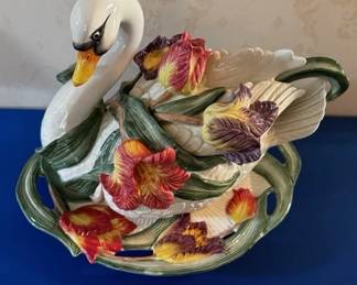 Fitz & Floyd swan soup tureen with ladle and platter