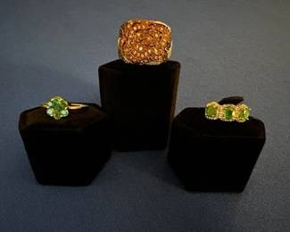 Sterling silver emerald ring, size 7.5, Sterling silver diamond ring, size 7.5 and Sterling silver emerald ring, size 6.5