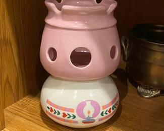 Ceramic Pink Cream Folk Art Floral/Oil Lamp 
