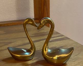 Pair of Solid Brass Swan Figurines