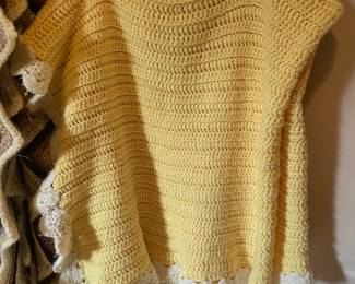 Yellow and White Crocheted Throw Blanket