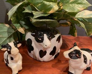 Pair of Ceramic Cow Figurines, Ceramic Cow Planter