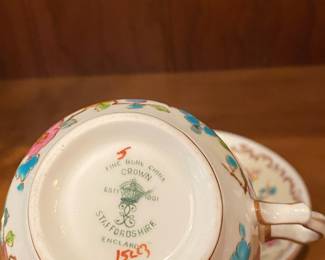 Crown Staffordshire Hand Painted Floral/Birds/Butterflies Cup and Saucer Made in England