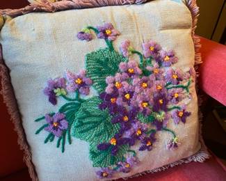 Floral Design Embroidered Throw Pillow