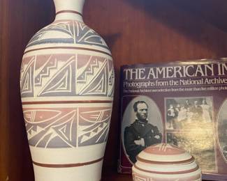 Pink and Blue Southwest Pottery Vase and Lidded Trinket Dish