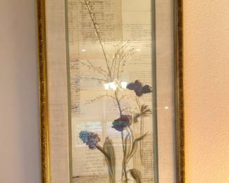 Pair of Framed Floral over Writing Prints\