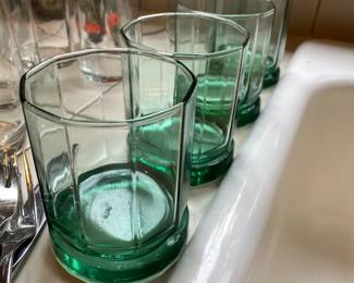 Set of 4 Green/Clear Lowball Glasses