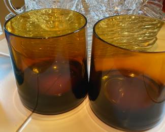 Pair of Amber Brown Lowball Glasses