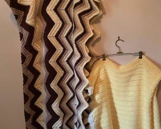 Brown/White Chevron Design Crocheted Throw Blanket
