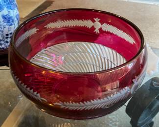Ruby and Clear Crystal Bowl