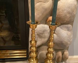 Pair of Brass Floor Candlestick Holders